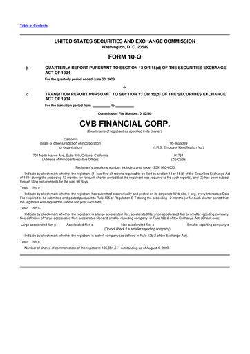 Thumbnail CVB Financial 10-Q Quarterly Report FY 