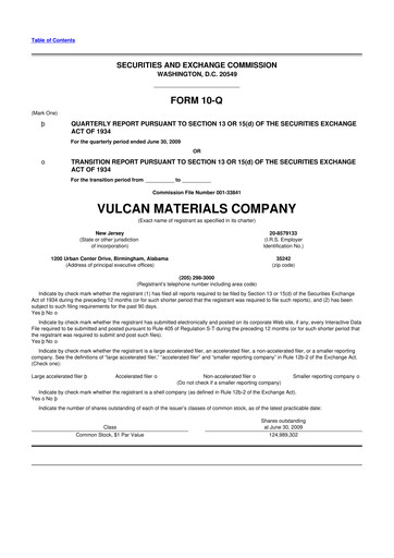 Thumbnail Vulcan Materials 10-Q Quarterly Report FY 