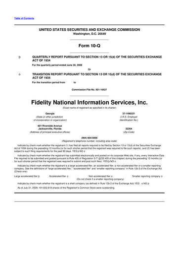 Thumbnail Fidelity National Information Services 10-Q Quarterly Report FY 