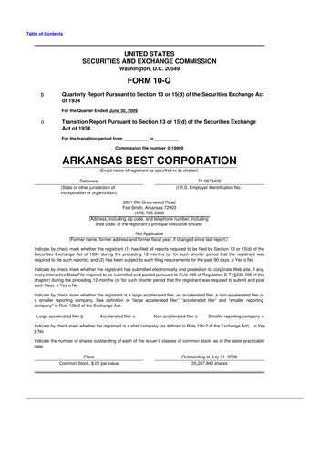 Thumbnail ArcBest 10-Q Quarterly Report FY 