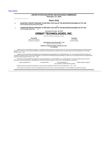 Miniature Ormat Technologies
 10-Q Rapport trimestriel  
