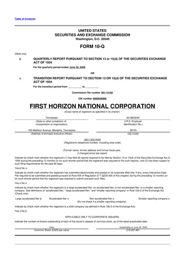 Miniature First Horizon Corporation 10-Q Rapport trimestriel  