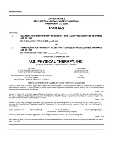 Thumbnail U.S. Physical Therapy, Inc. 10-Q Quarterly Report FY 