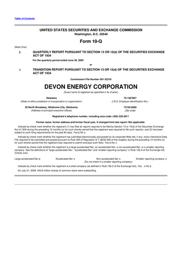 Thumbnail Devon Energy
 10-Q Quarterly Report FY 