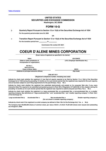 Vorschaubild Coeur Mining
 10-Q Quartalsbericht  