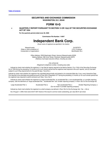 Miniature Independent Bank Corp. 10-Q Rapport trimestriel  
