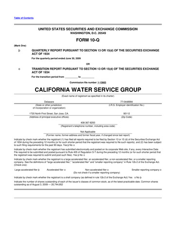 Thumbnail California Water Service Group 10-Q Quarterly Report FY 
