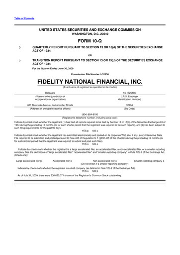 Thumbnail Fidelity National Financial
 10-Q Quarterly Report FY 