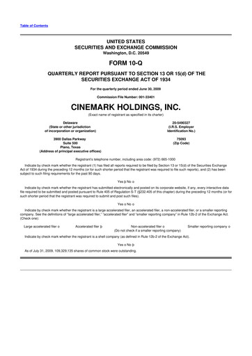 Thumbnail Cinemark Theatres
 10-Q Quarterly Report FY 