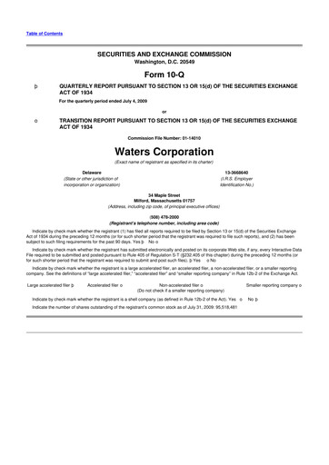 Thumbnail Waters Corporation 10-Q Quarterly Report FY 