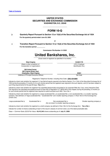 Vorschaubild United Bankshares 10-Q Quartalsbericht  