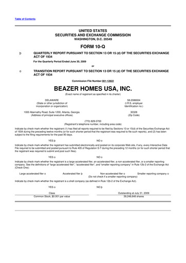Thumbnail Beazer Homes USA
 10-Q Quarterly Report FY 