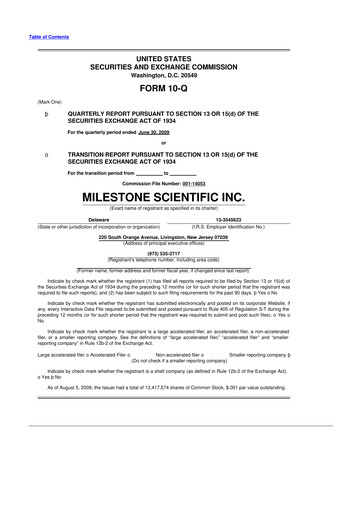 Thumbnail Milestone Scientific 10-Q Quarterly Report FY 