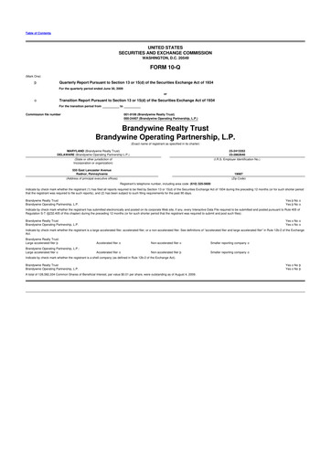 Thumbnail Brandywine Realty Trust
 10-Q Quarterly Report FY 