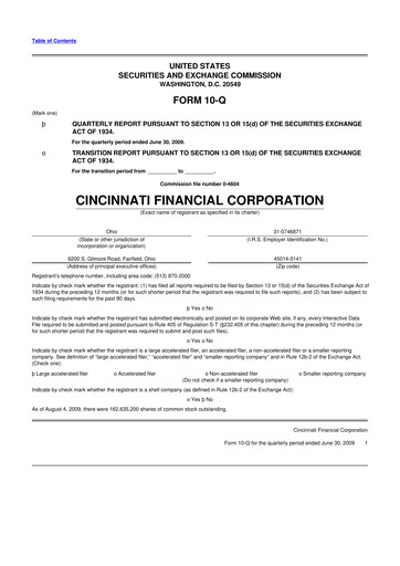 Thumbnail Cincinnati Financial
 10-Q Quarterly Report FY 