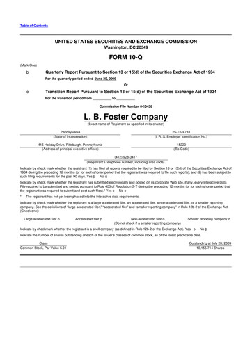 Thumbnail L.B. Foster 10-Q Quarterly Report FY 