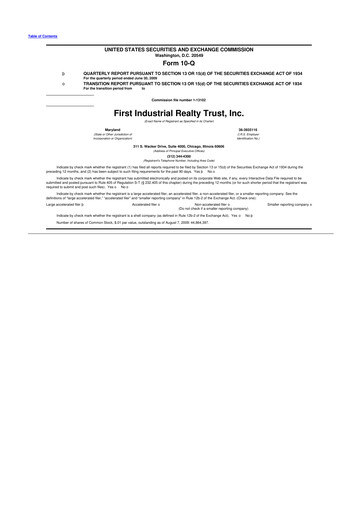 Vorschaubild First Industrial Realty Trust 10-Q Quartalsbericht  