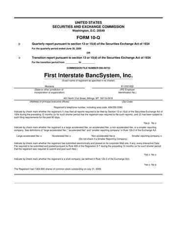 Thumbnail First Interstate BancSystem 10-Q Quarterly Report FY 