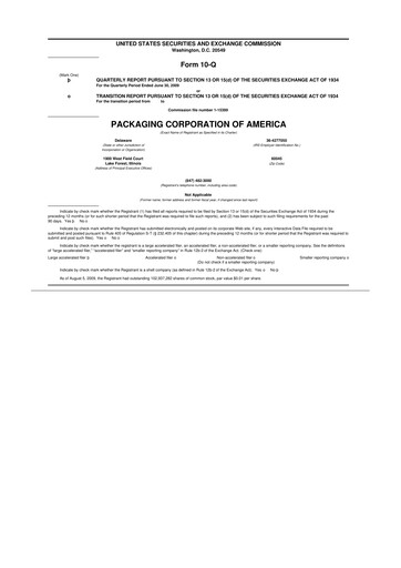 Vorschaubild Packaging Corporation of America
 10-Q Quartalsbericht  