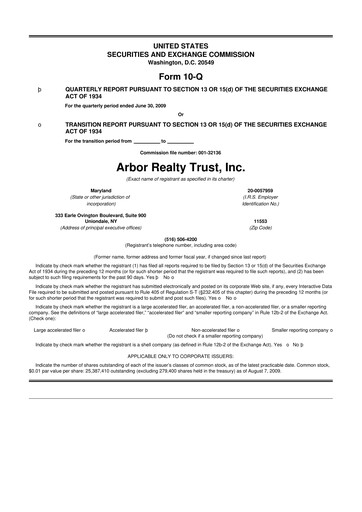 Vorschaubild Arbor Realty Trust
 10-Q Quartalsbericht  