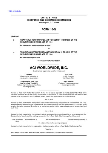 Thumbnail ACI Worldwide
 10-Q Quarterly Report FY 