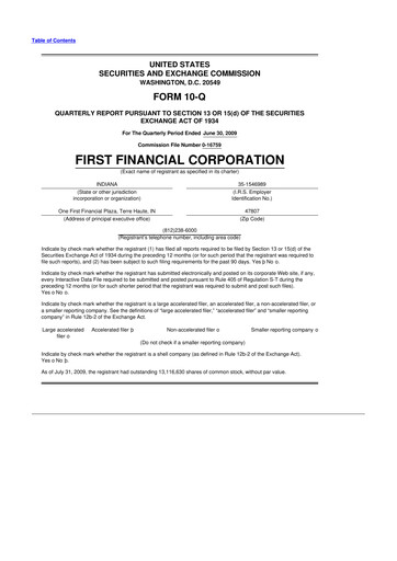 Thumbnail First Financial 10-Q Quarterly Report FY 
