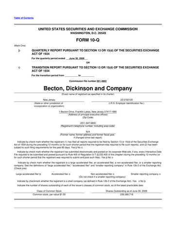 Thumbnail Becton Dickinson 10-Q Quarterly Report FY 