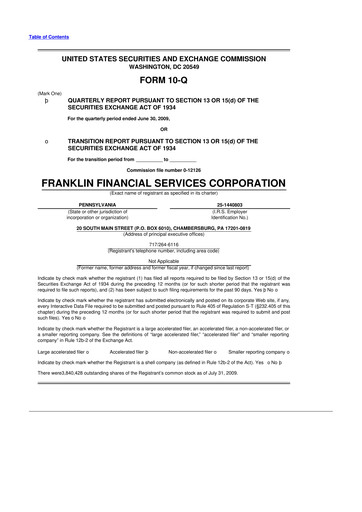 Thumbnail Franklin Financial Services Corporation 10-Q Quarterly Report FY 