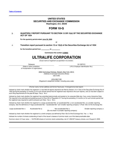 Thumbnail Ultralife Corporation 10-Q Quarterly Report FY 