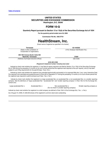 Thumbnail HealthStream 10-Q Quarterly Report FY 