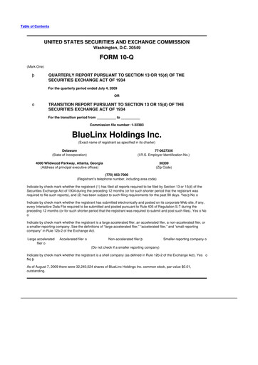 Thumbnail Bluelinx 10-Q Quarterly Report FY 