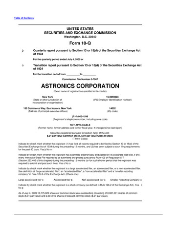Thumbnail Astronics Corporation
 10-Q Quarterly Report FY 