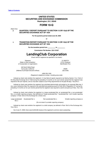 Thumbnail LendingClub
 10-Q Quarterly Report FY 
