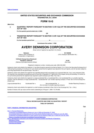 Miniature Avery Dennison
 10-Q Rapport trimestriel  
