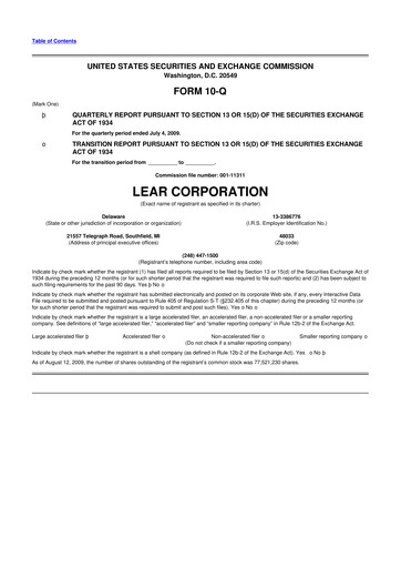 Thumbnail Lear Corporation
 10-Q Quarterly Report FY 