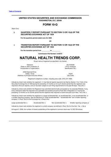 Thumbnail Natural Health Trends 10-Q Quarterly Report FY 