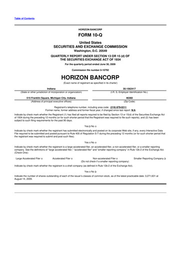 Thumbnail Horizon Bancorp 10-Q Quarterly Report FY 
