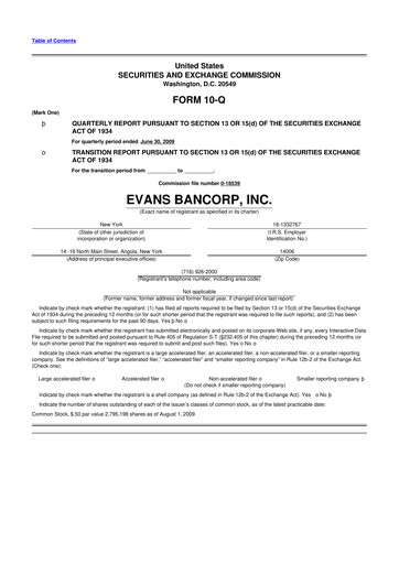 Thumbnail Evans Bancorp 10-Q Quarterly Report FY 