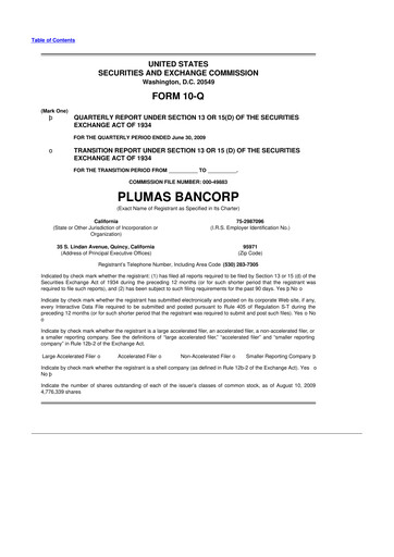 Vorschaubild Plumas Bancorp 10-Q Quartalsbericht  