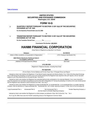 Thumbnail Hanmi Financial 10-Q Quarterly Report FY 