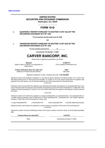 Thumbnail Carver Bancorp 10-Q Quarterly Report FY 