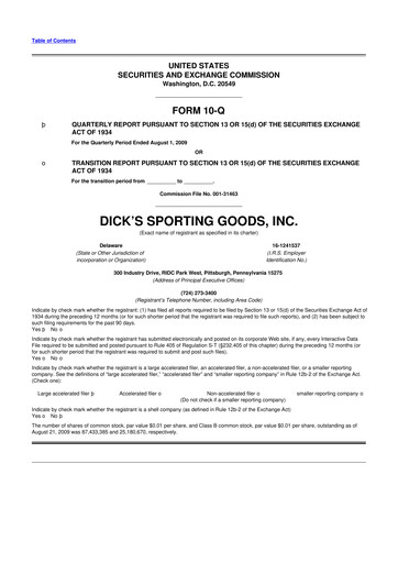 Thumbnail Dick's Sporting Goods
 10-Q Quarterly Report FY 