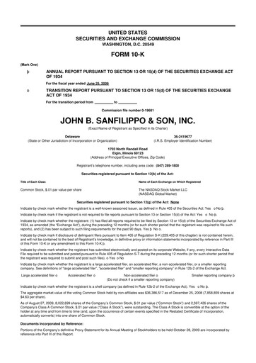 Thumbnail John B. Sanfilippo & Son 10-K Annual Report 