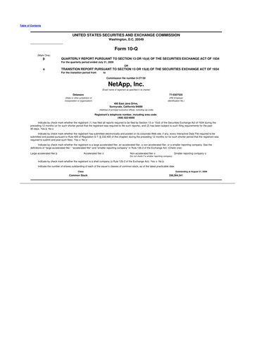 Miniature NetApp
 10-Q Rapport trimestriel  