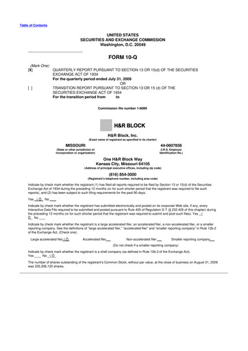 Thumbnail H&R Block
 10-Q Quarterly Report FY 