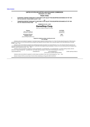 Miniature GameStop
 10-Q Rapport trimestriel  