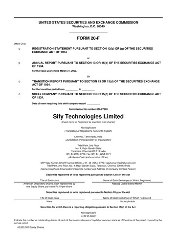Thumbnail Sify Technologies 
 20-F Annual Report 