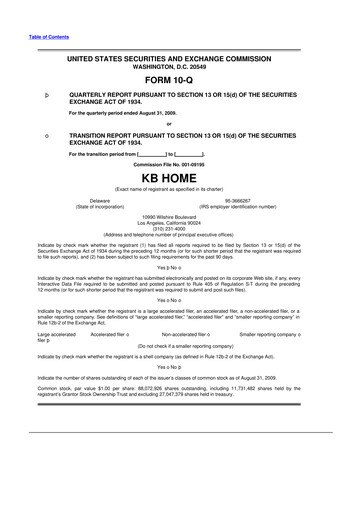 Thumbnail KB Home
 10-Q Quarterly Report FY 