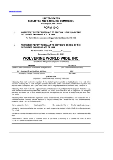 Thumbnail Wolverine World Wide
 10-Q Quarterly Report FY 