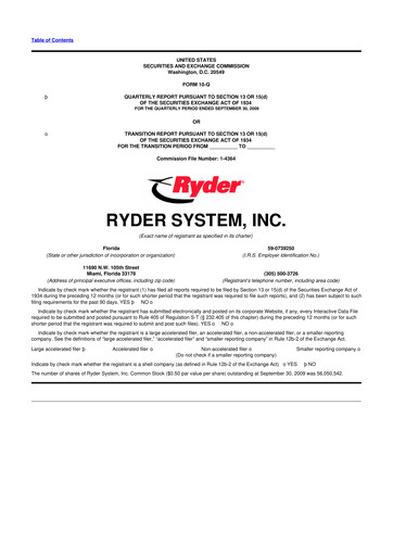 Thumbnail Ryder
 10-Q Quarterly Report FY 